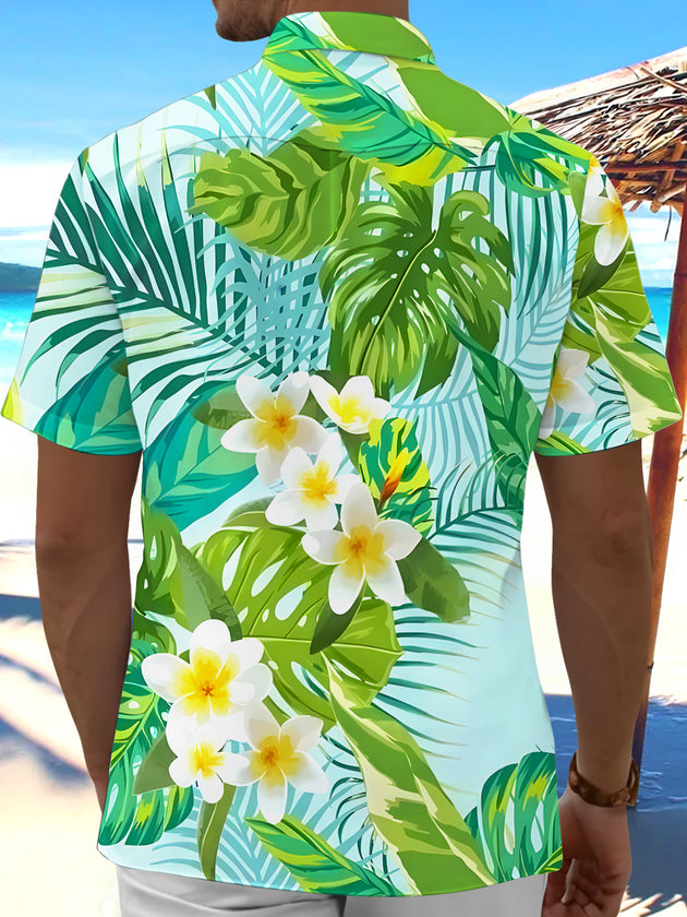 Men's floral leaf short sleeve shirt back view