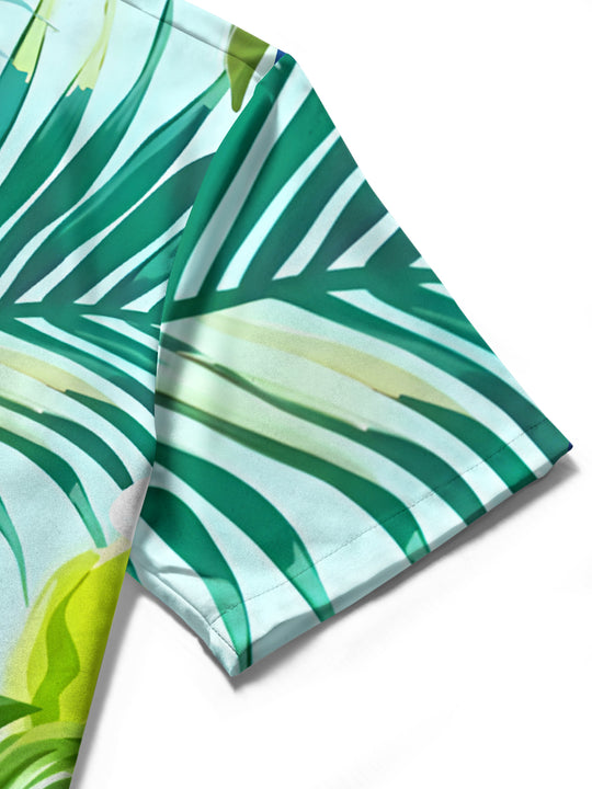 Men's short sleeve floral leaf shirt close-up detail