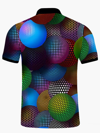 Men's geometric print short sleeve button polo shirt back view