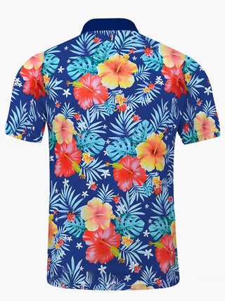 Men's floral short sleeve polo shirt back view