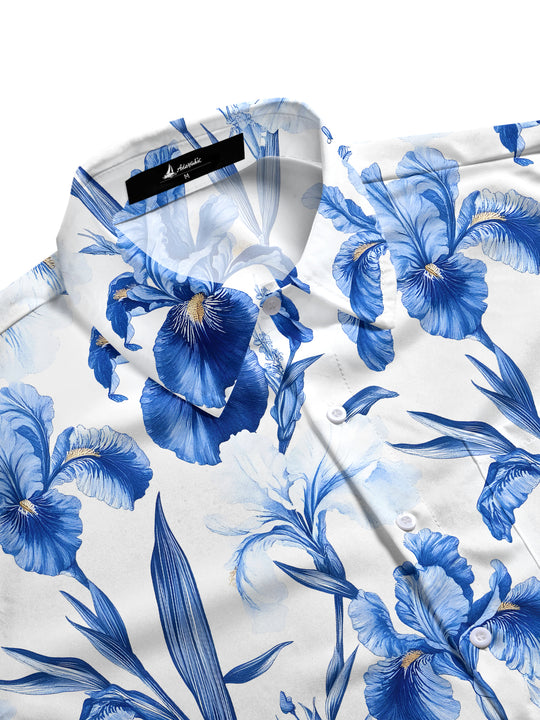 men's botanical flower print half sleeve shirt side view