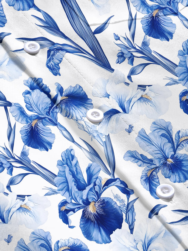 men's floral short sleeve flat lay shirt