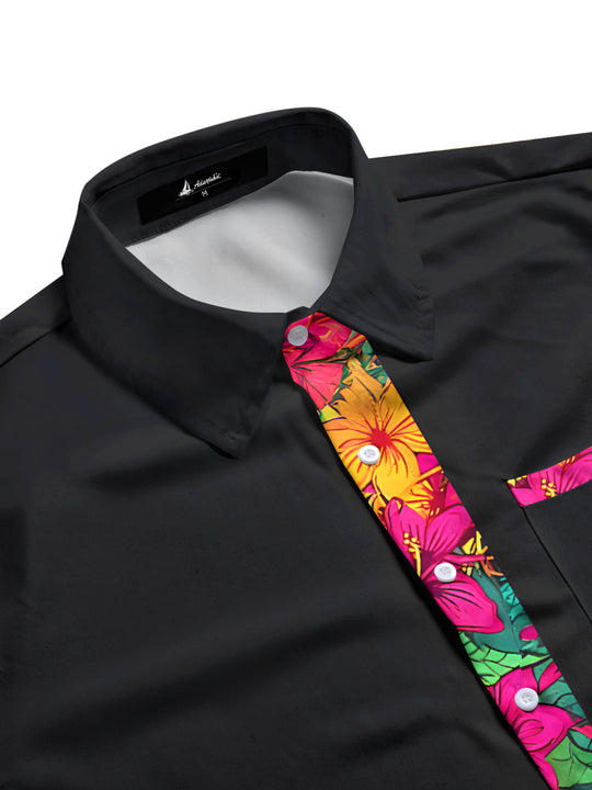 Men's floral short sleeve shirt side view with botanical print