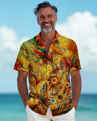 men's feather print shirt back view