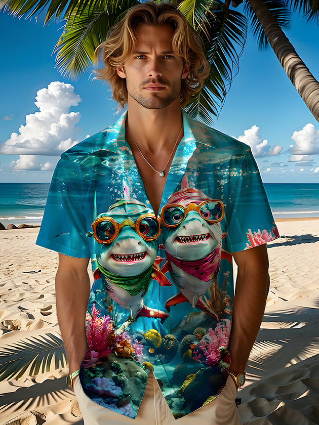 men's shark print shirt front view