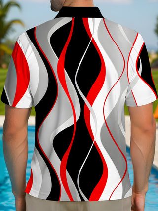 Men's short sleeve polo shirt back view with geometric pattern