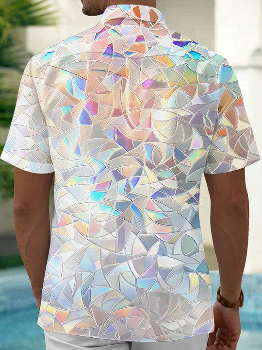 Men's geometric print pocket short sleeve shirt back view