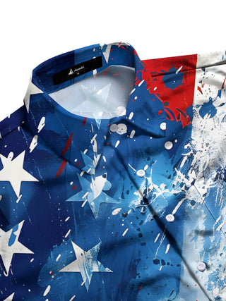Men's patriotic tie dye short sleeve shirt side view
