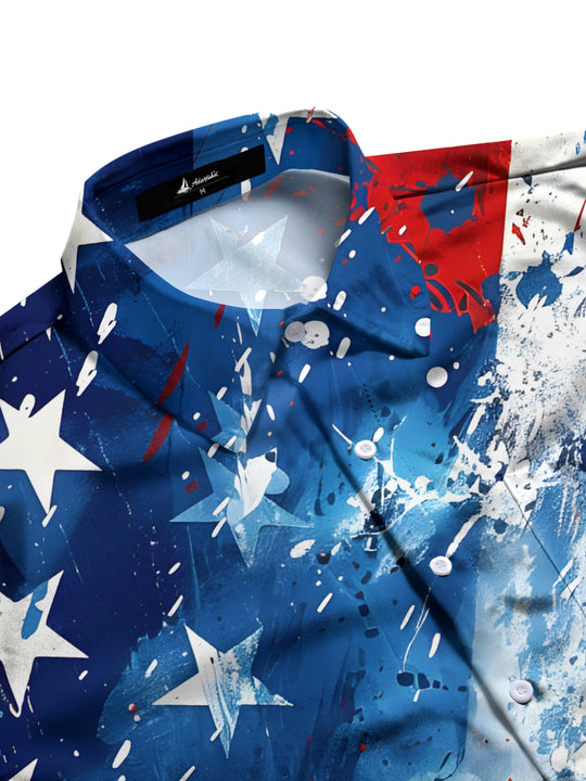 Men's patriotic tie dye short sleeve shirt side view
