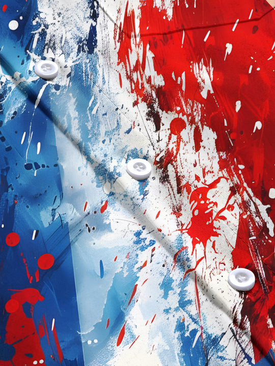 Men's American flag tie dye pattern short sleeve shirt flat lay view
