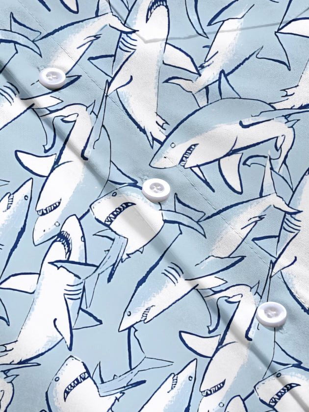 men's shark print short sleeve flat lay shirt