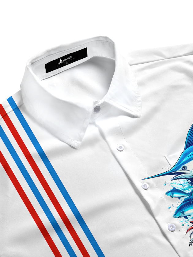 Men's patriotic wave print short sleeve shirt side view