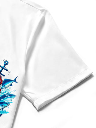men's ocean print shirt close-up short sleeve