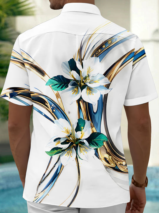 Men's floral short sleeve shirt back view