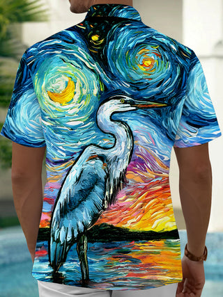 Men's art print pocket short sleeve shirt back view