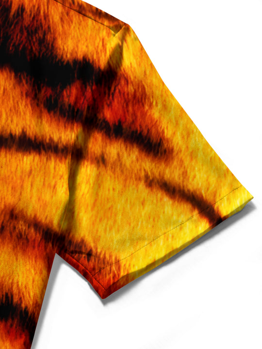 men's tiger print shirt close-up short sleeve