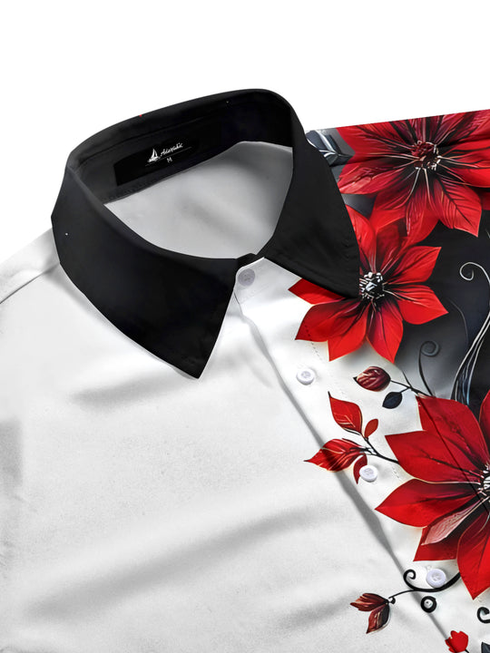 Men's floral short sleeve shirt flat lay pattern detail
