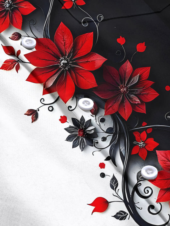 Men's floral pocket short sleeve shirt close-up fabric texture