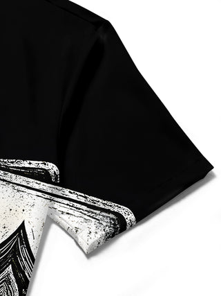 men's skull print shirt close-up short sleeve
