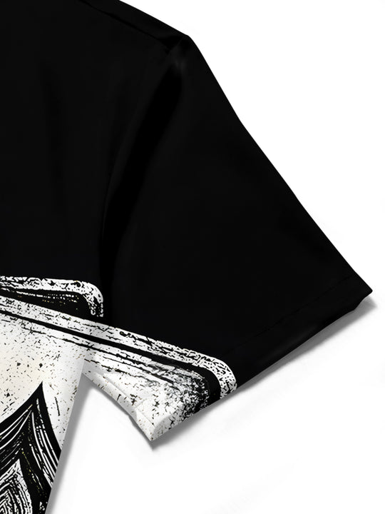 men's skull print shirt close-up short sleeve