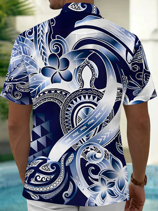 Men's abstract print short sleeve pocket shirt back view