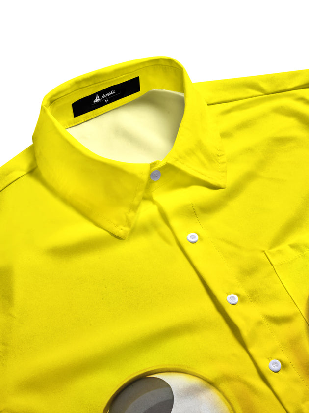 men's casual short sleeve shirt with fun print, side view