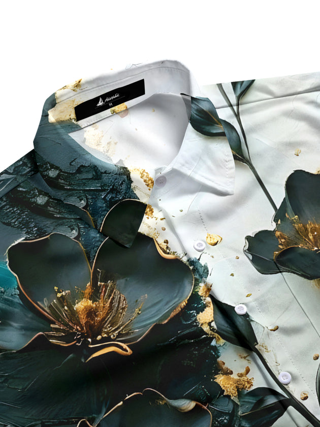 Men's floral short sleeve shirt back view