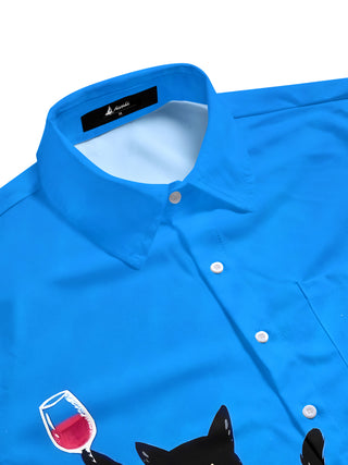 men's feline print shirt side view