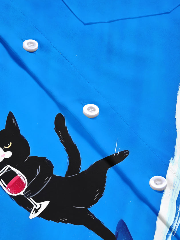men's cat print short sleeve flat lay shirt