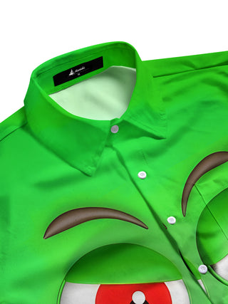 Men's fun print short sleeve shirt side view with half sleeve design