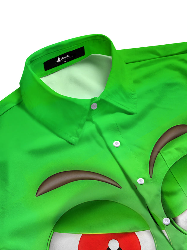 Men's fun print short sleeve shirt side view with half sleeve design