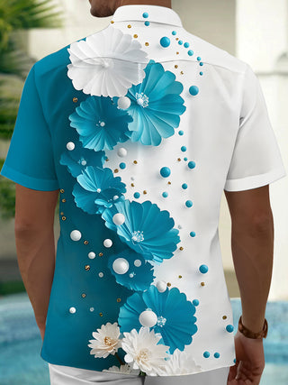 Men's floral print short sleeve pocket shirt back view