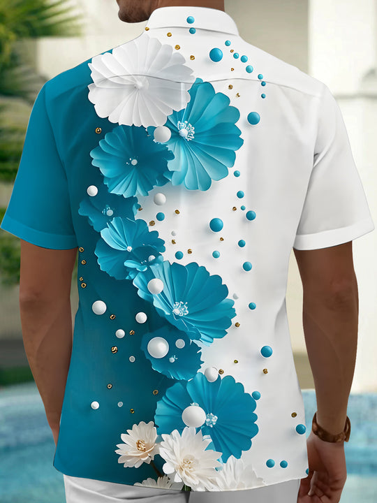 Men's floral print short sleeve pocket shirt back view