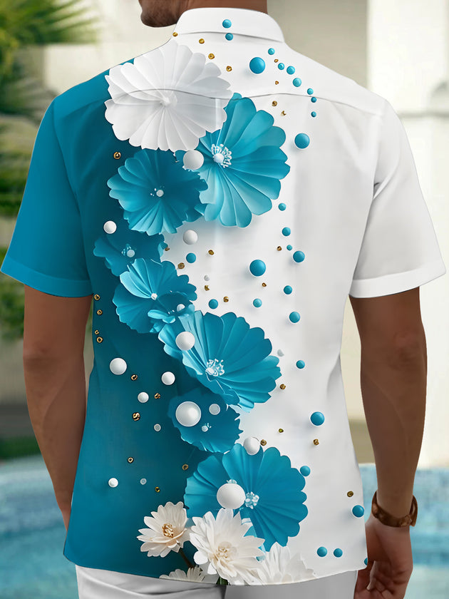Men's floral print short sleeve pocket shirt back view