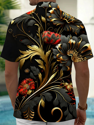 Men's floral short sleeve shirt back view