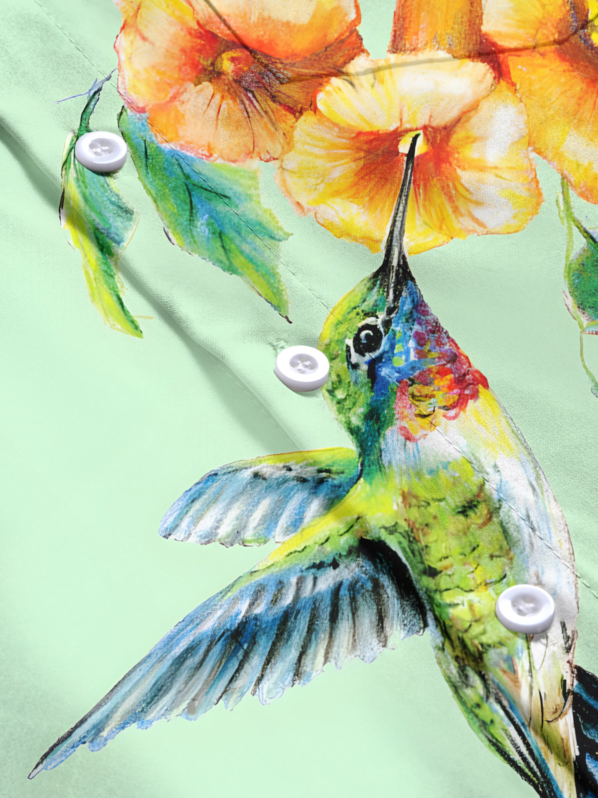 Bird Floral Men's Pocket Short Sleeve Shirts