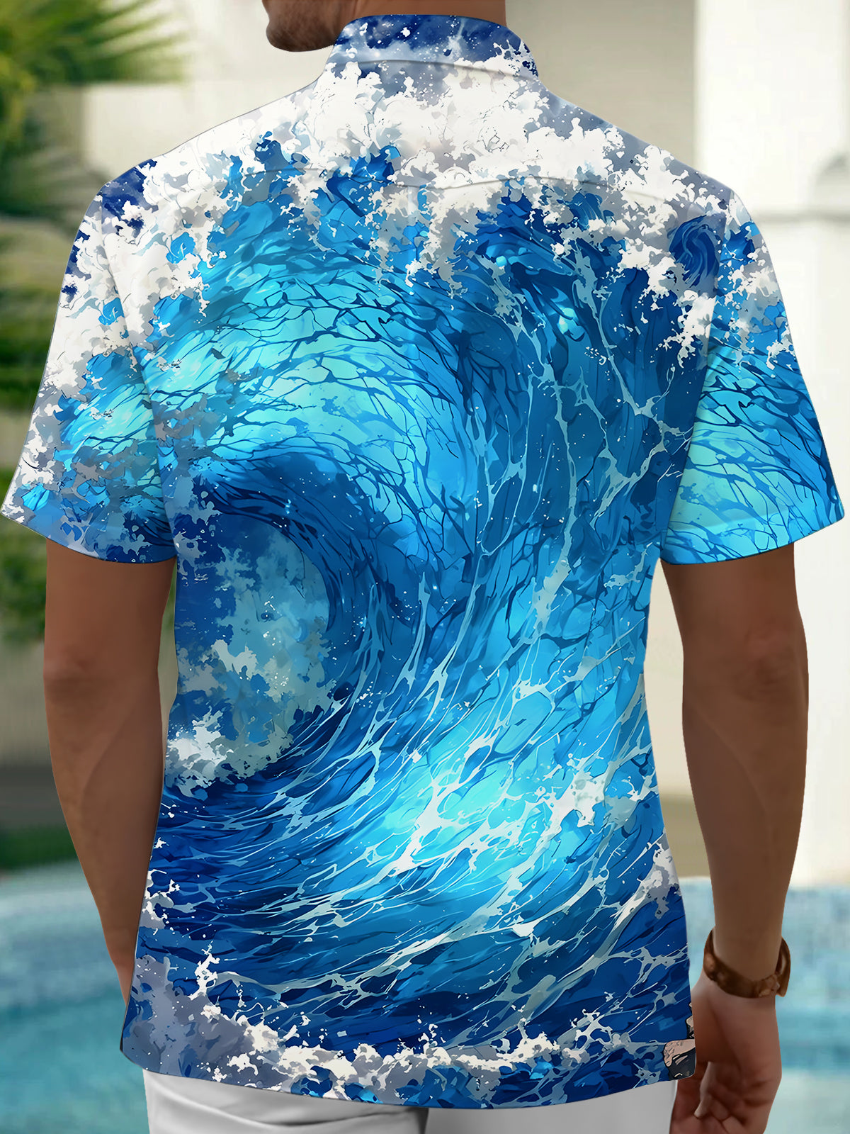 Hawaiian Ocean Waves Men's Pocket Short Sleeve Shirts