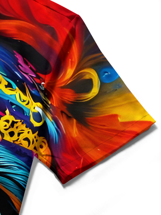 Men's funny joker print short sleeve shirt close-up detail view