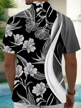 Men's floral short sleeve shirt back view