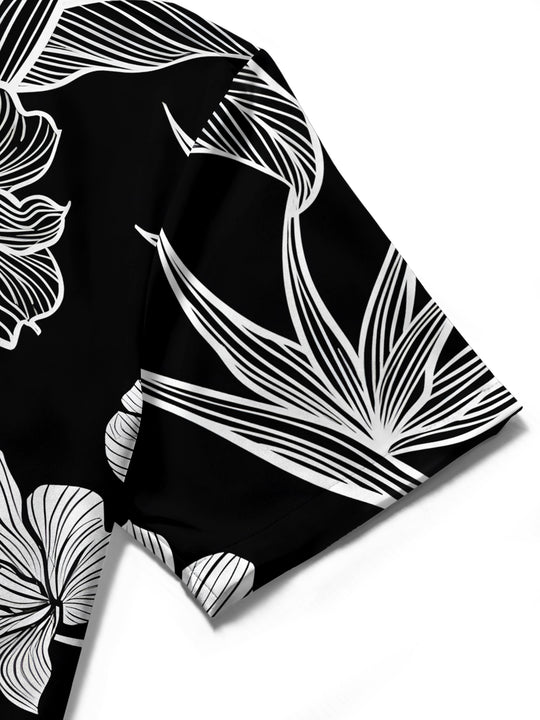 Men's floral short sleeve shirt close-up detail view
