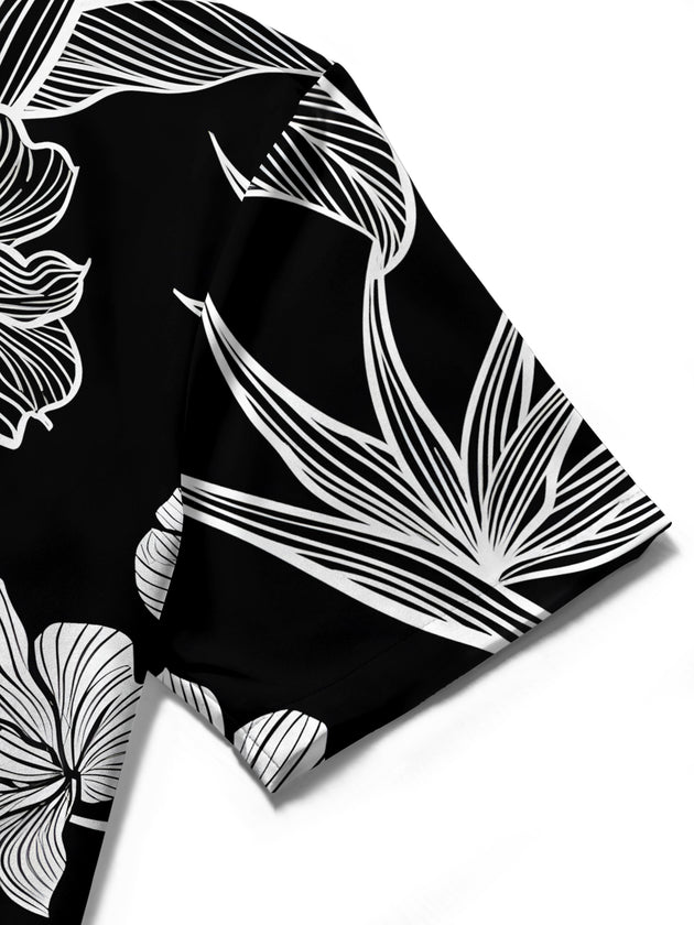 Men's floral short sleeve shirt close-up detail view
