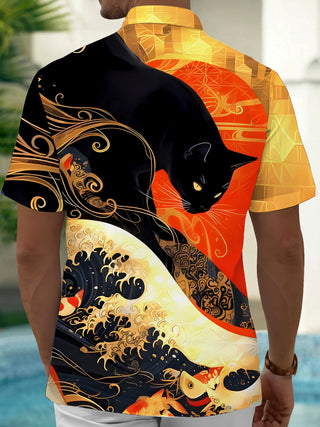 men's ocean print short sleeve shirt back view