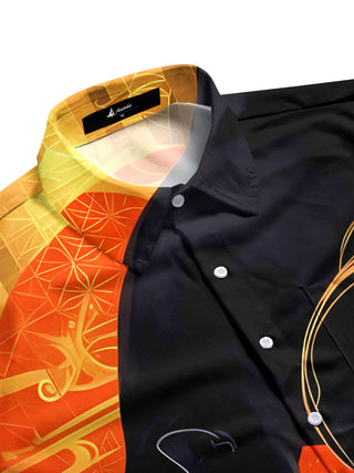 men's feline print shirt side view
