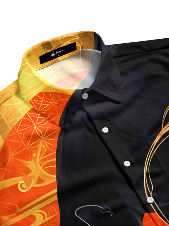 men's feline print shirt side view