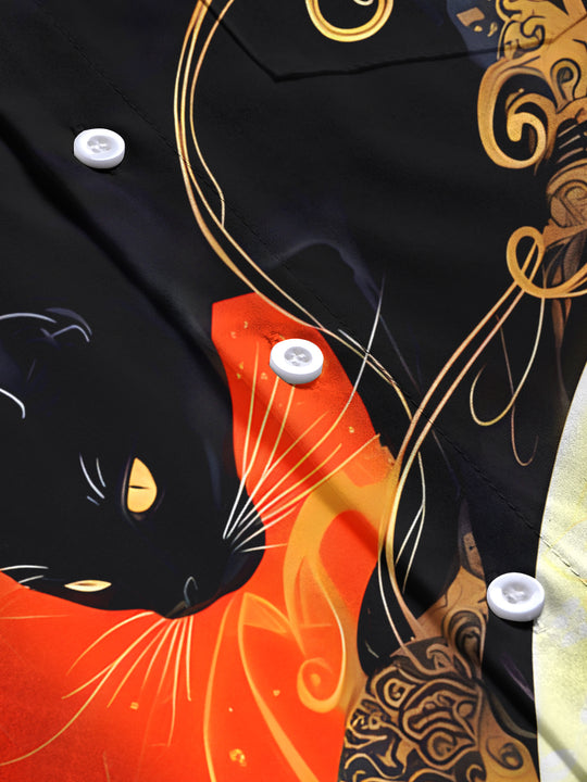 men's wave print short sleeve shirt flat lay pattern detail