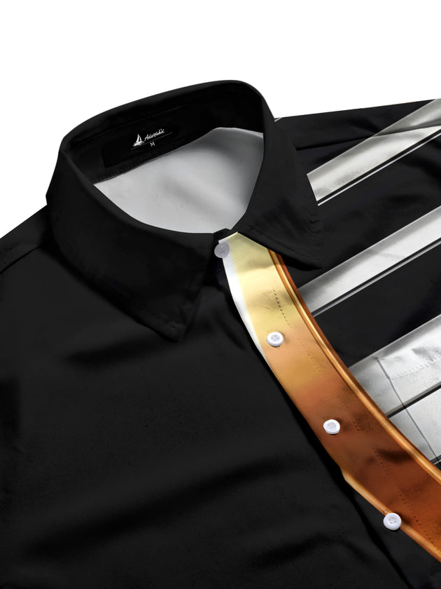 men's guitar print shirt side view