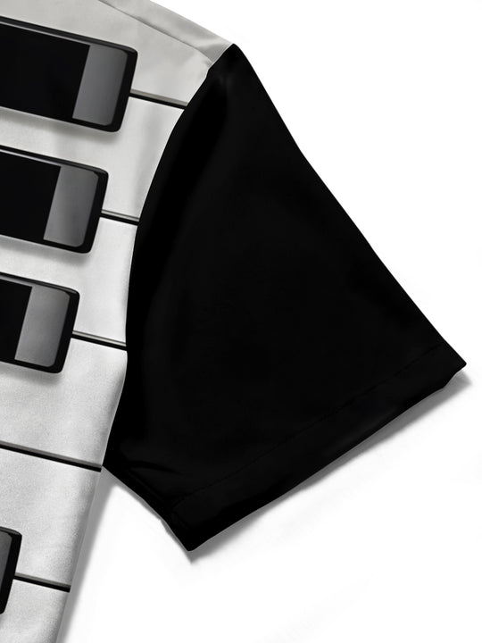 men's music print shirt close-up short sleeve