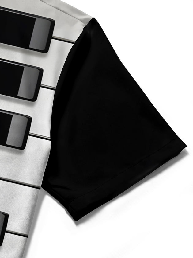 men's music print shirt close-up short sleeve