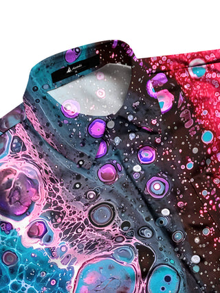 Men's geometric print short sleeve shirt side view