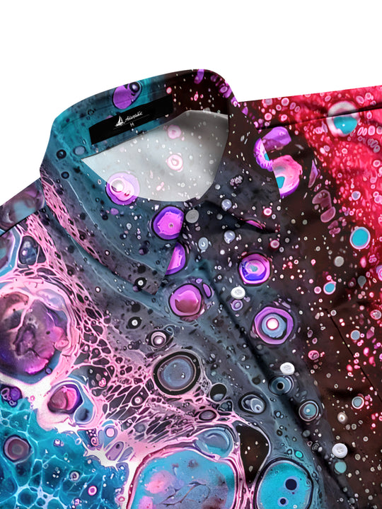 Men's geometric print short sleeve shirt side view